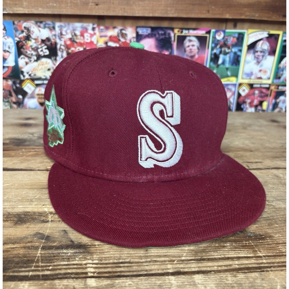Seattle Mariners 50th All Star Game Patch Fitted Hat Cap 7 3/4th Red Seattle 79’